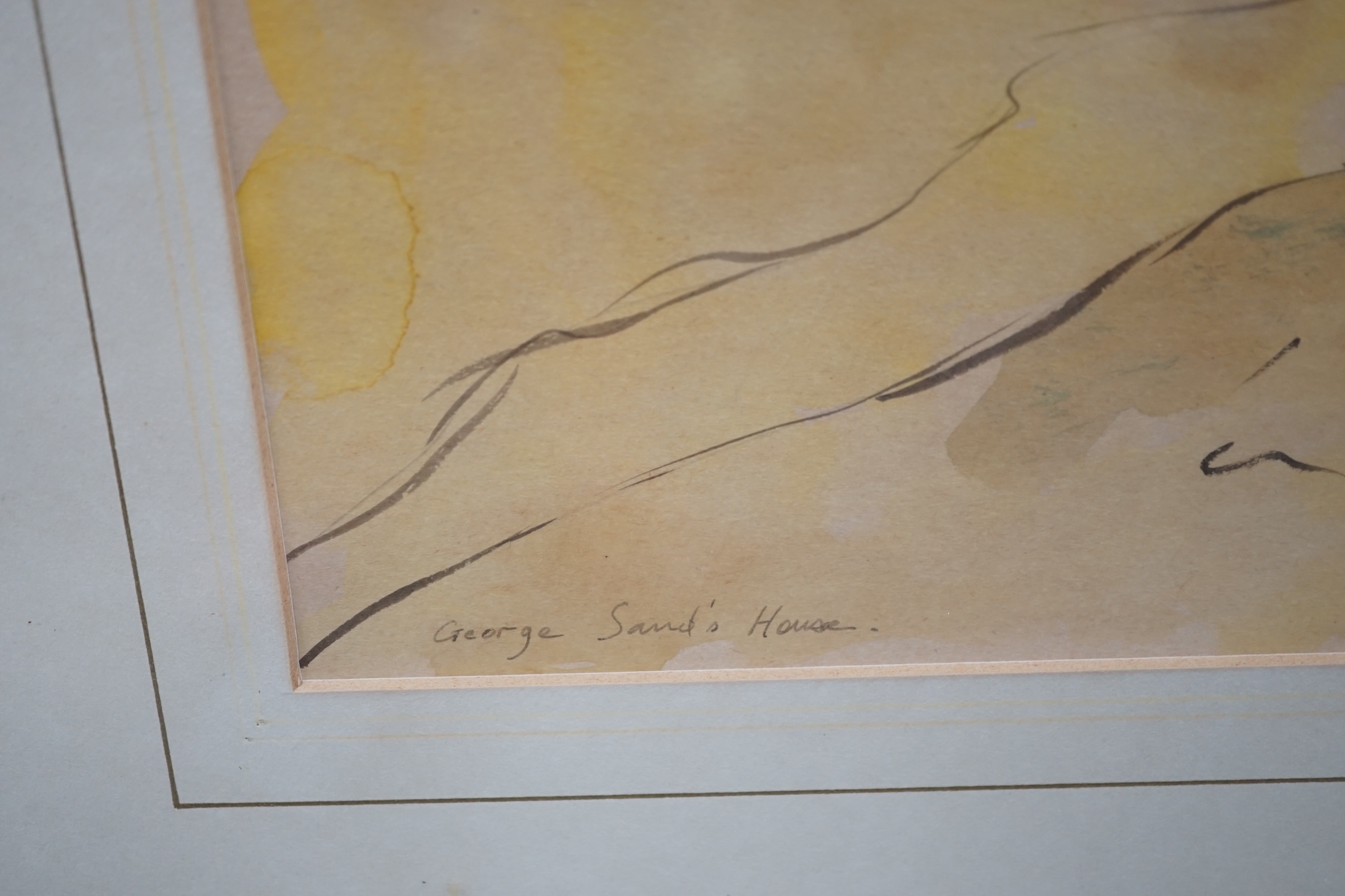 R. Fiolka, two ink and watercolours, 'George Sands’ House', signed and dated ‘90 and 'La Dordogne à Liborne', signed and dated ’90, largest 34 x 39cm. Condition - fair to good, some discolouration